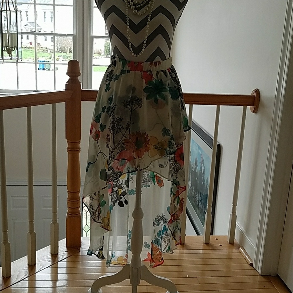 Sheer floral high low skirt